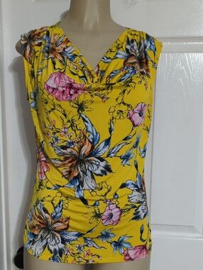 Yellow Floral Cowl Neck Camisole Top Pit To Pit 19 Inch